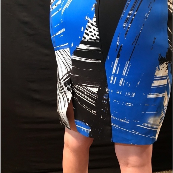 💙🖤NEW! FITTED MINI DRESS-SZ 0 BY MILLY -SACKS 5TH AVE-BLUE BLACK WHITE🖤💙 - Picture 8 of 11
